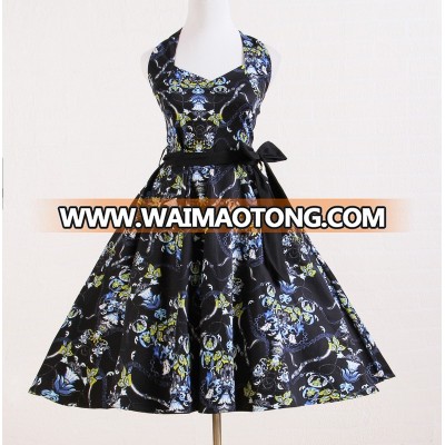 online china shop lady fashion knee length floral print vintage style sexy evening dress