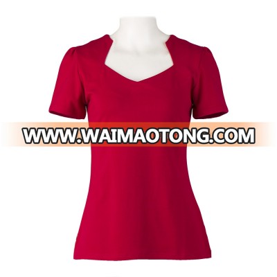 small quantity minimum wholesale custom women clothing red normal blouse design with square collar