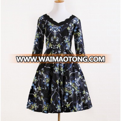 long sleeve black flower print attire cocktail dresses for women