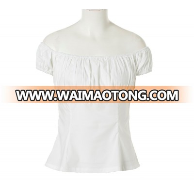 Summer Sexy Low Back White Black Retro Peasant Tops Blouse Cotton