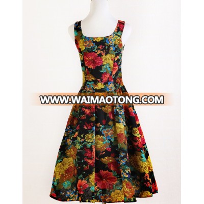 2017 spring New design vintage flower print american style women dress