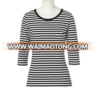 Wholesale Custom Black And White Striped T-Shirt Vintage Round Neck Tee Shirt