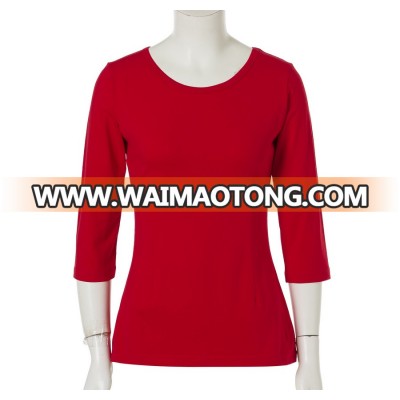 New Designs Fashion Red O-Neck Cotton Casual Women Peasant T-shirts