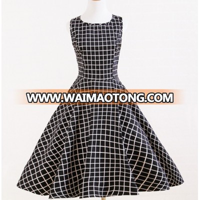 1950s Vintage Sleeveless Party Swing Black White Plaid Dress