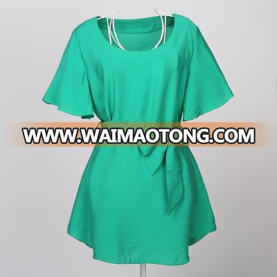 2018 latest tops 100%cotton belt green loose T shirt blouse for women